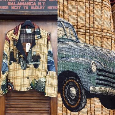 Vintage 1990’s “Sugar Street Weavers” Antique Car Design Knit Jacket, Blazer Style, 90’s Era Fashion, Vintage Automobile, Vintage Clothing 