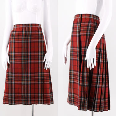 70s YSL Yves Saint Laurent plaid kilt : wool plaid pleated wrap skirt vintage 1970s school skirt size 44 12 