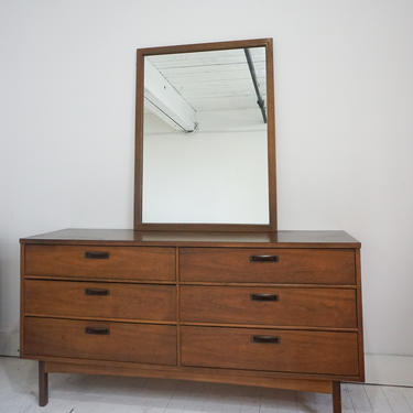 vintage walnut 6-drawer dresser + mirror