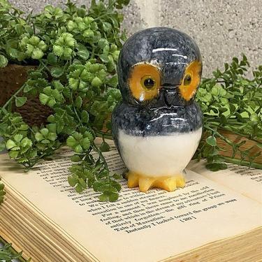 Vintage Owl Paperweight Retro 1970s Bohemian + Cut Alabaster + Hand Carved + ABF + Made in Italy + Bird Figurine +  Home and Shelf Decor 