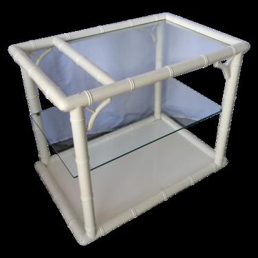 1980s Bamboo-Style White Lacquer Bar Cart/ Trolley