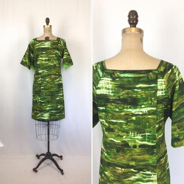 Vintage 60s dress | Vintage green cotton Hawaiian dress | 1960s Kiyomi of Hawaii shift dress 