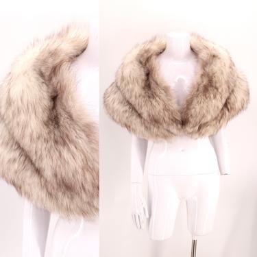 50s FOX FUR stole wrap / vintage 1950s white fur shawl winter bridal party S-M 