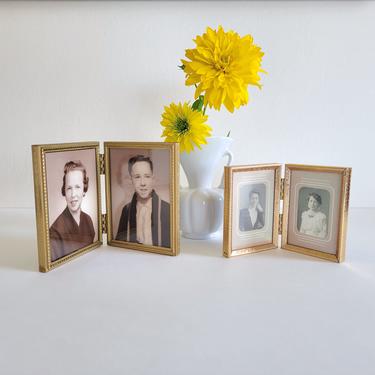 Small Vintage Hinged Brass Frames, Pair of 2x3 and 3x5 Photo Frames 