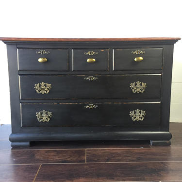 Antique Oak Low-Boy dresser /chest of drawers, Painted body and Refinished Top, Free Springfield VA pick up/Shipping Extra 