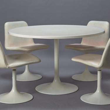 Tulip Style Table and 4 Dining Chairs in White Leatherette