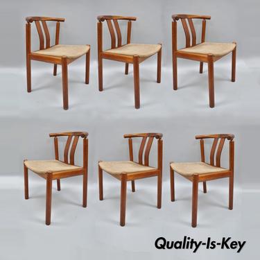Uldum Danish Modern Teak Dining Chairs Curved Back with Rosewood Inlay Set of 6
