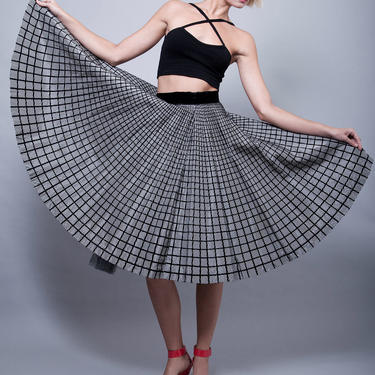 50s circle skirt, black white skirt, full circle skirt, vintage 50s plaid tartan taffeta velvet S Small 