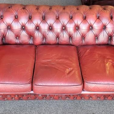 Item #U87 Vintage Burgundy Leather Chesterfield Sofa c.1970s