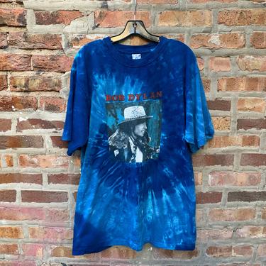 Vintage 90s BOB DYLAN Tie Dye Concert T-Shirt Size Large Grateful Dead Liquid Blue Band Tee 