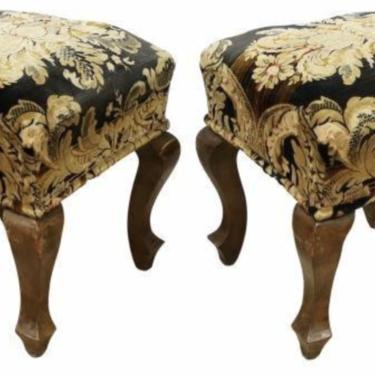Pair of Italian Baroque Style Upholstered Stools - Early 20th C
