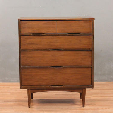 Mid Century Walnut &amp; Laminate 4-Drawer Highboy Dresser