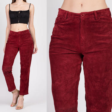 Vintage Red Suede High Waist Pants - Small to Medium | Y2K Leather Straight Leg Trousers 