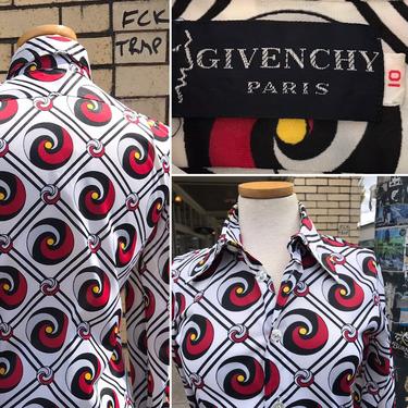 Givenchy | 1970s | true VTG | designer | Women's shirt | psychedelic print | tailored | size small 