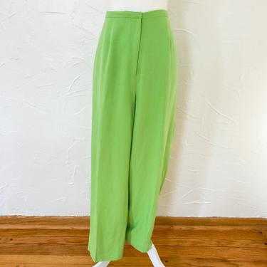 90s Lime Green Silk Linen Pants | 36