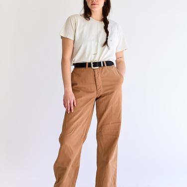 Vintage 30 Waist Almond Trousers | High Waist Brown Workwear Pants | Brown Chino | Button Fly Overdye | 