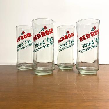 Vintage Red Rose Tea Class in a Glass Ice Tea Glasses Set of 4 