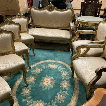 Antique Parlor Set, Sofa, Side Chairs, Table, 8 pieces, Ornate Gilded, 1800s!!
