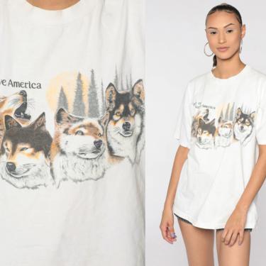 90s Wolf Shirt Voices of Native America Tshirt Animal T Shirt Graphic Tshirt White Screenprint 1990s Retro Tee Wildlife Medium 