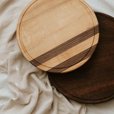 CUSTOM: Handmade Round Solid Wood Cutting Board w/ Juice Grooves in Maple or Walnut (Butcher Block, Cheese Board, Charcuterie Board) 