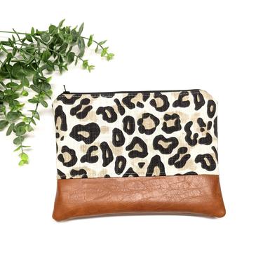 Leopard Print Makeup Bag: Animal print/ Travel Pouch/ Vegan Leather 