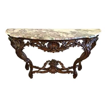 Traditional Carved Wood and Marble Console Table