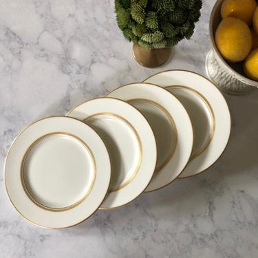 Vintage Fukagawa Dorset Imperial Bone China Plates, set of 4 bread and butter plates, white and gold china, japanese dinnerware 7000G 