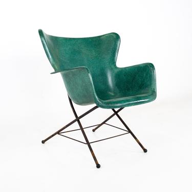 Lawrence Peabody for Selig Mid Century Wingback Fiberglass Shell Chair - Green - mcm 
