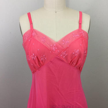 Vintage 60s KICKERNICK Pink Slip Dress Embroidered Floral BOWS S 