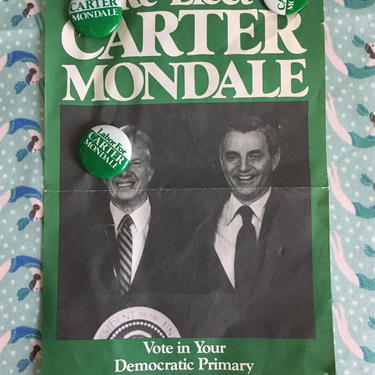 1980 Jimmy Carter Reelection Memorabilia | Flier and 3 Carter Mondale Buttons by blindcatvintage