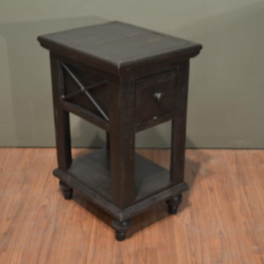 Rustic Style Solid Wood Charcoal Black Chair Side End Table with bottom shelf 