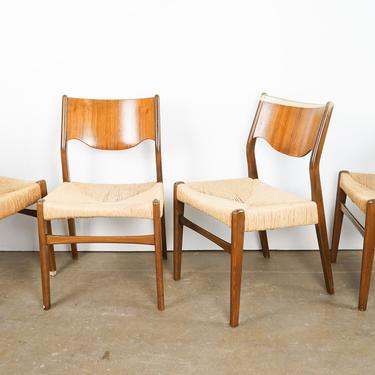 Set of Teak Chairs with Woven Seats