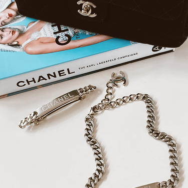 Vintage CHANEL ID Logo Letters Silver Large Thick Chain Necklace Jewelry 