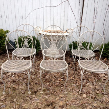 Vintage wrought iron faux bois dining chairs set of 6  ***READ LISTING BEFORE purchasing***** 