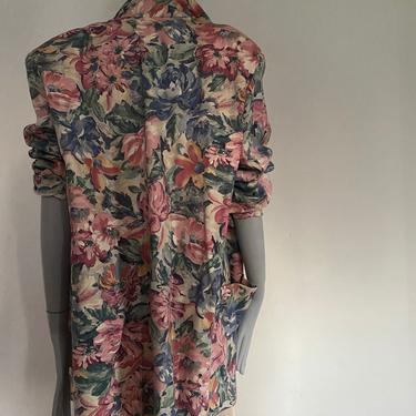 Vintage Art Deco Floral blazer, women’s oversized blazer dress coat, pink pastel floral denim jacket, gala opera coat small medium large 