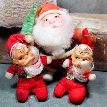 Set of 3 Mid-Century Santa Claus Ornaments, circa 1950s/60s - Vintage Christmas Dime Store Santa Ornaments | FREE SHIPPING 