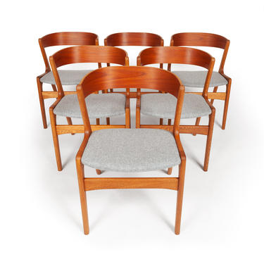 Vintage Danish Mid-Century Teak &amp; Oak Ribbon Back Dining Chairs (Set of 6) 
