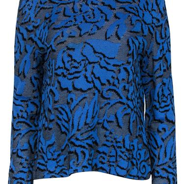 St. John Sport - Blue Floral Print Wool Blend Knit Sweater Sz M