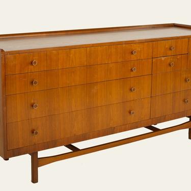 Drexel Heritage Mid Century Walnut and Brass 10 Drawer Lowboy Dresser - mcm 