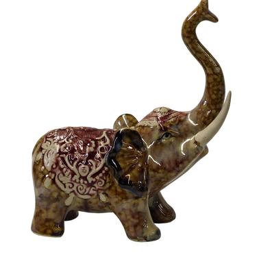 Red Brown Glaze Ceramic Long Trunk Up Elephant Figure cs2573E 