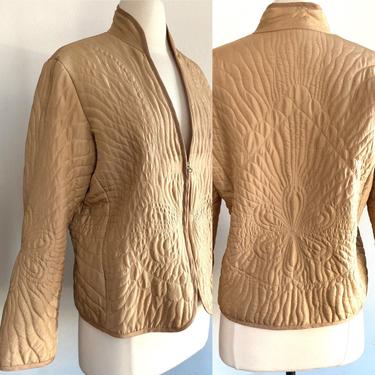 90's Vintage QUILTED SILK Jacket / Wonderful Back Pattern + KIMONO Sleeves / Carole Little 