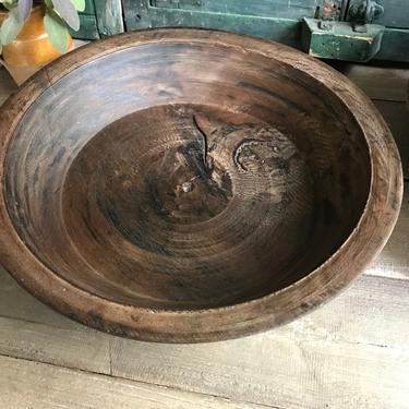 Antique Primitive Wood Bowl, Rustic European Round Dough Proofing Bowl, Centerpiece, Fruit Bowl 
