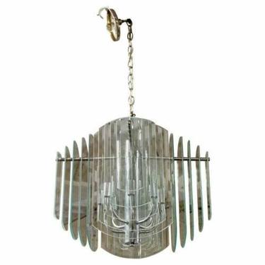 Contemporary Tiered Glass & Chrome Chandelier by Luminaire 80s 