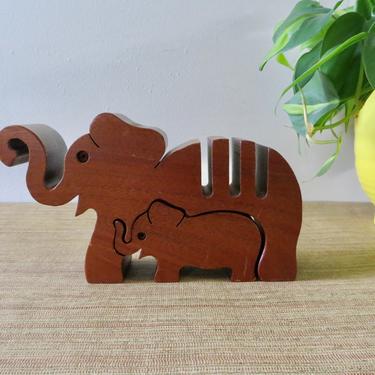 Vintage Letter Holder - Desk Letter Holder - Hand Carved Wood Elephant Card Holder - Desk Accessory - Desk Decor - Office Decor 