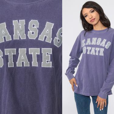 Kansas State Shirt University Shirt 90s Tshirt College Graphic Shirt Purple Tee Retro Vintage T Shirt Long Sleeve 1990s Small Medium 