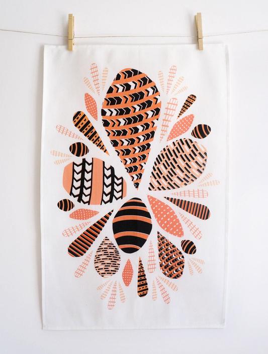 SOLD OUT  •  Pink and coral shell tea towel  •  retro / mid-century modern / geometric design 