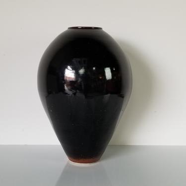 Vintage Signed Black Glazed Studio Pottery Vase 