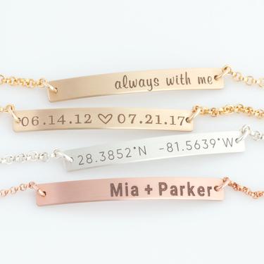 Engraved Bracelet, Personalized Bracelet, Skinny Bar Bracelet, Gold Silver Bar Bracelet , Bridesmaid Gift for Her, Mom Gift,Stamped Bracelet 