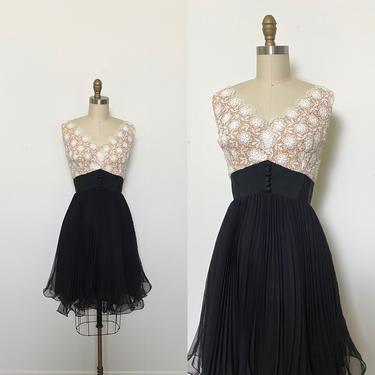 Vintage 1960s Cocktail Dress 60s Illusion Lace Party Dress Miss Elliette Size Medium 