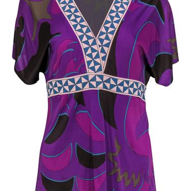 Emilio Pucci - Purple Printed V-Neck Short Sleeve Top Sz 10